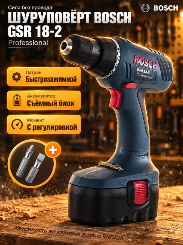 Шуруповёрт Bosch GSR 18-2: инфографика для карточки товара Wildberries и Ozon