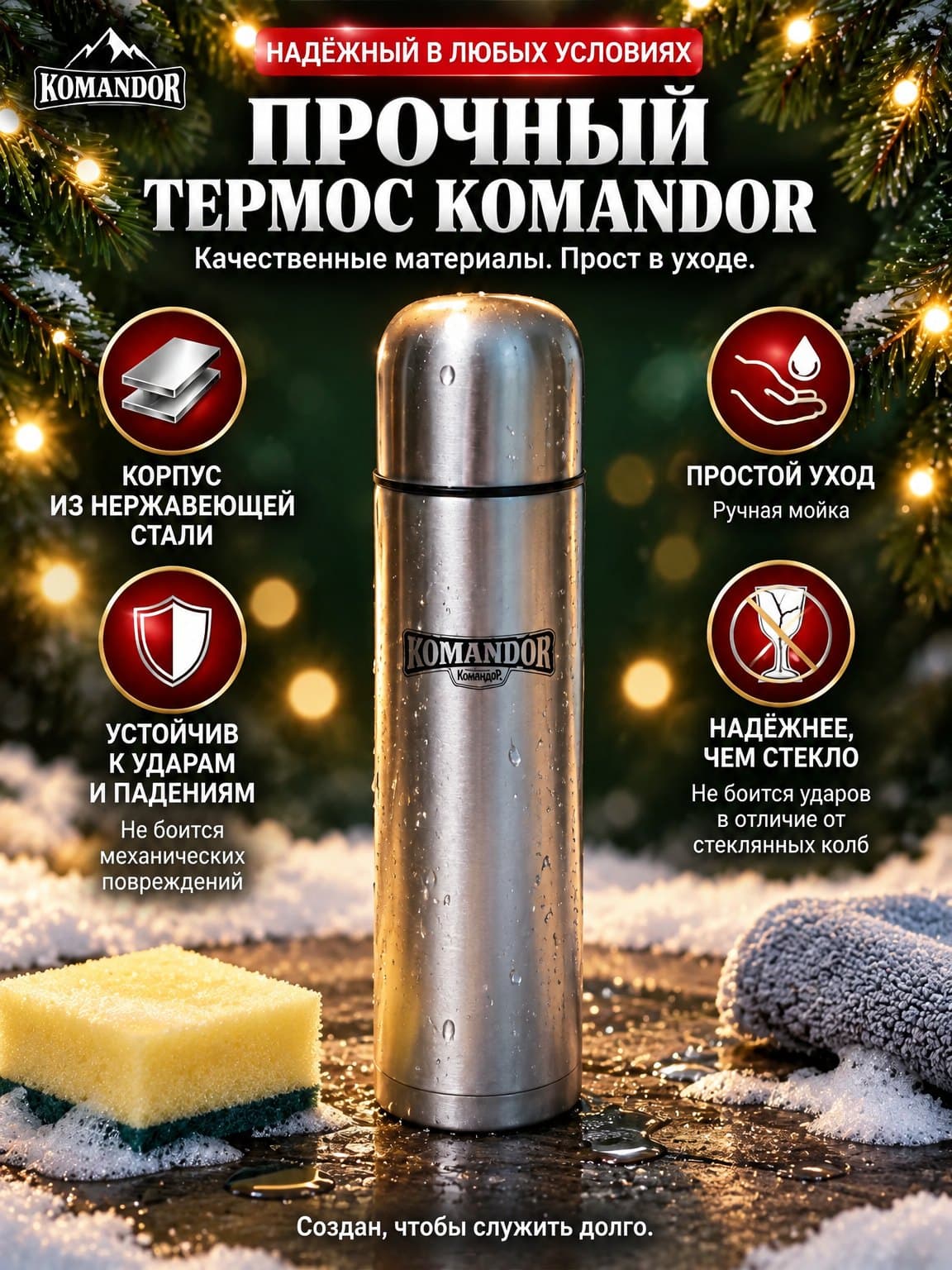 Карточка товара для маркетплейса: Термос Komandor в новогоднем дизайне, карточка 6 из 6