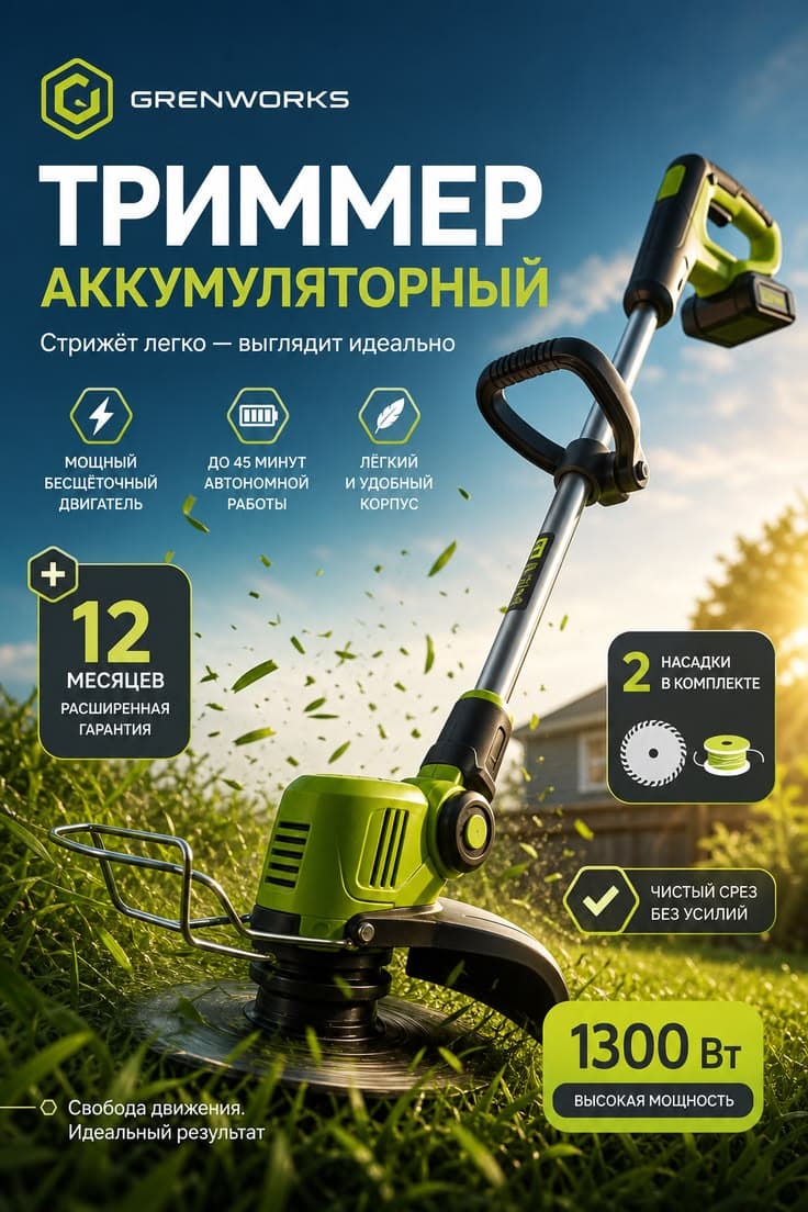 Карточка товара для маркетплейса: Аккумуляторный триммер